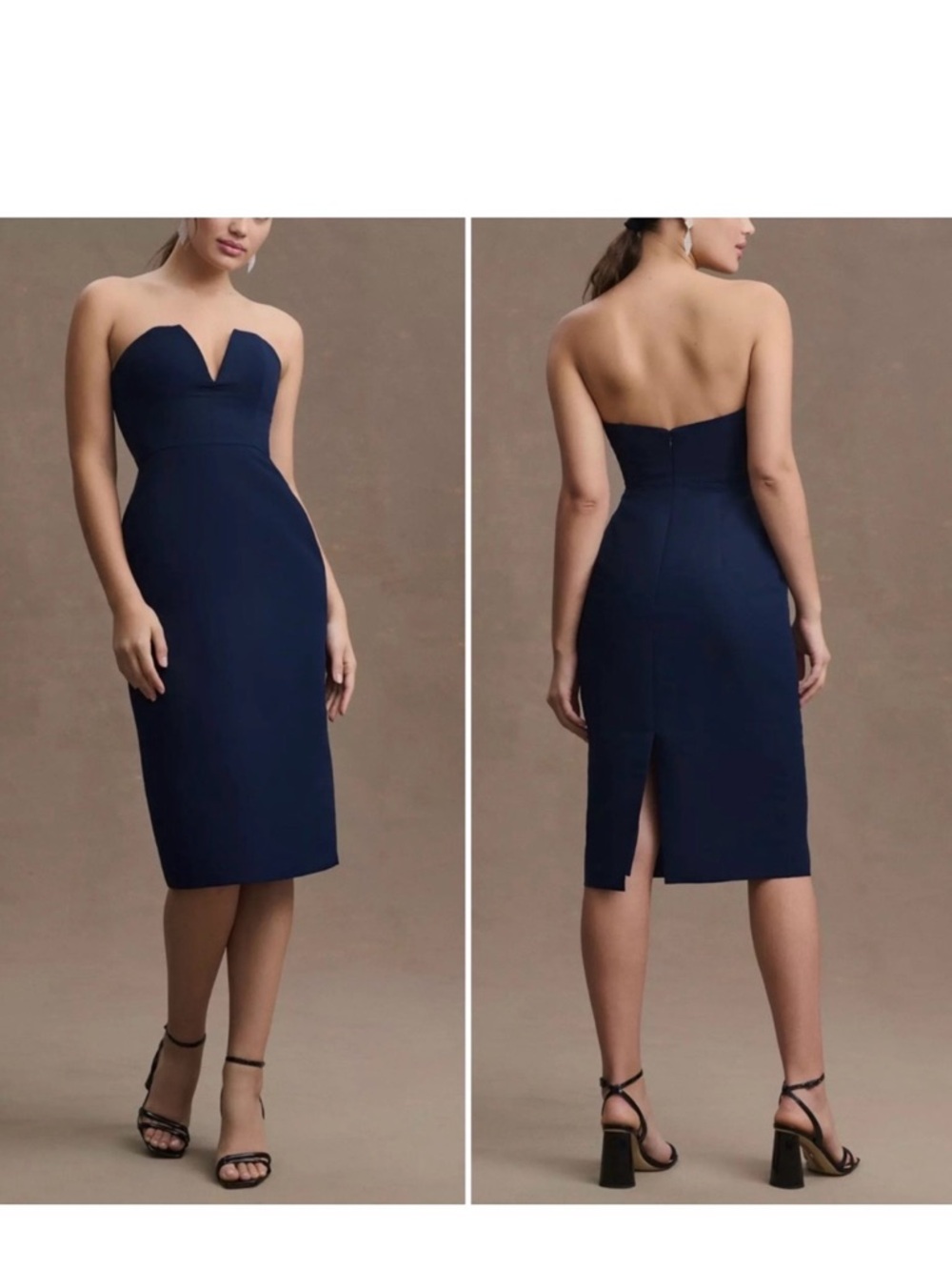 Sachin + Babi Strapless Navy Midi Sheath Dress